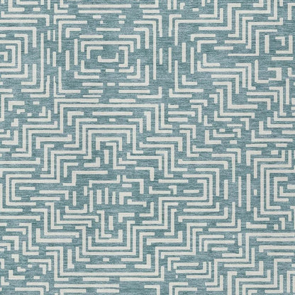 5' X 8' Teal Blue And Ivory Geometric Washable Indoor Outdoor Area Rug HomeRoots