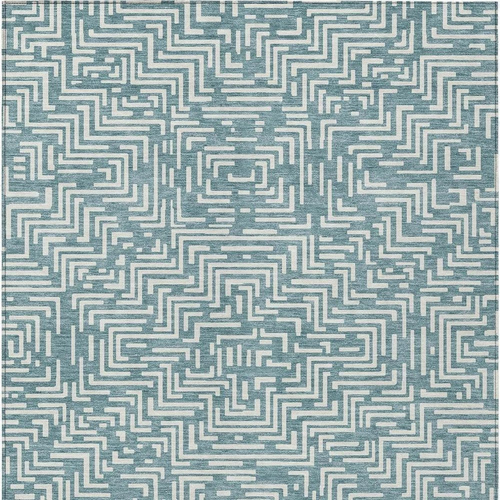 5' X 8' Teal Blue And Ivory Geometric Washable Indoor Outdoor Area Rug HomeRoots