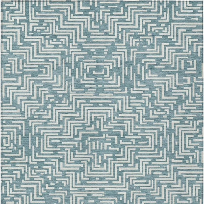 5' X 8' Teal Blue And Ivory Geometric Washable Indoor Outdoor Area Rug HomeRoots
