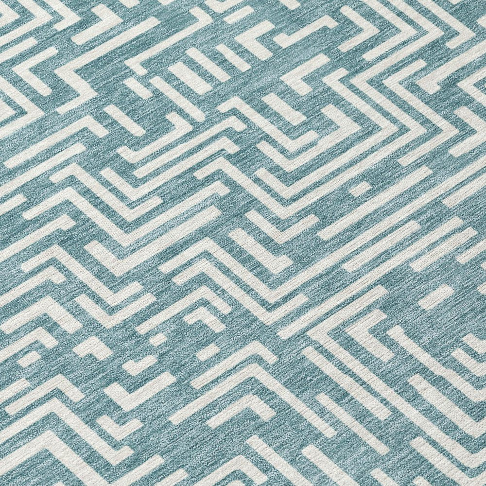 5' X 8' Teal Blue And Ivory Geometric Washable Indoor Outdoor Area Rug HomeRoots