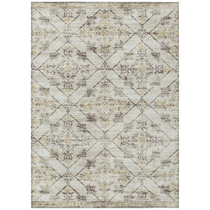 3' X 5' Beige And Sky Blue Geometric Washable Indoor Outdoor Area Rug