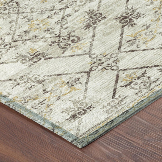 3' X 5' Beige And Sky Blue Geometric Washable Indoor Outdoor Area Rug