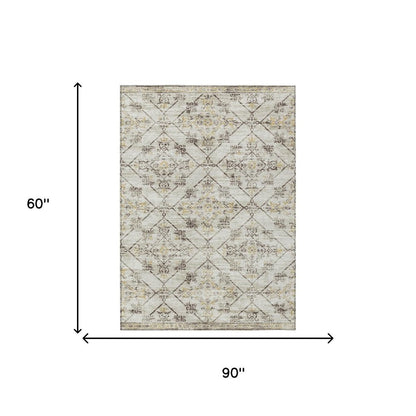 5' X 8' Beige And Sky Blue Geometric Washable Indoor Outdoor Area Rug HomeRoots