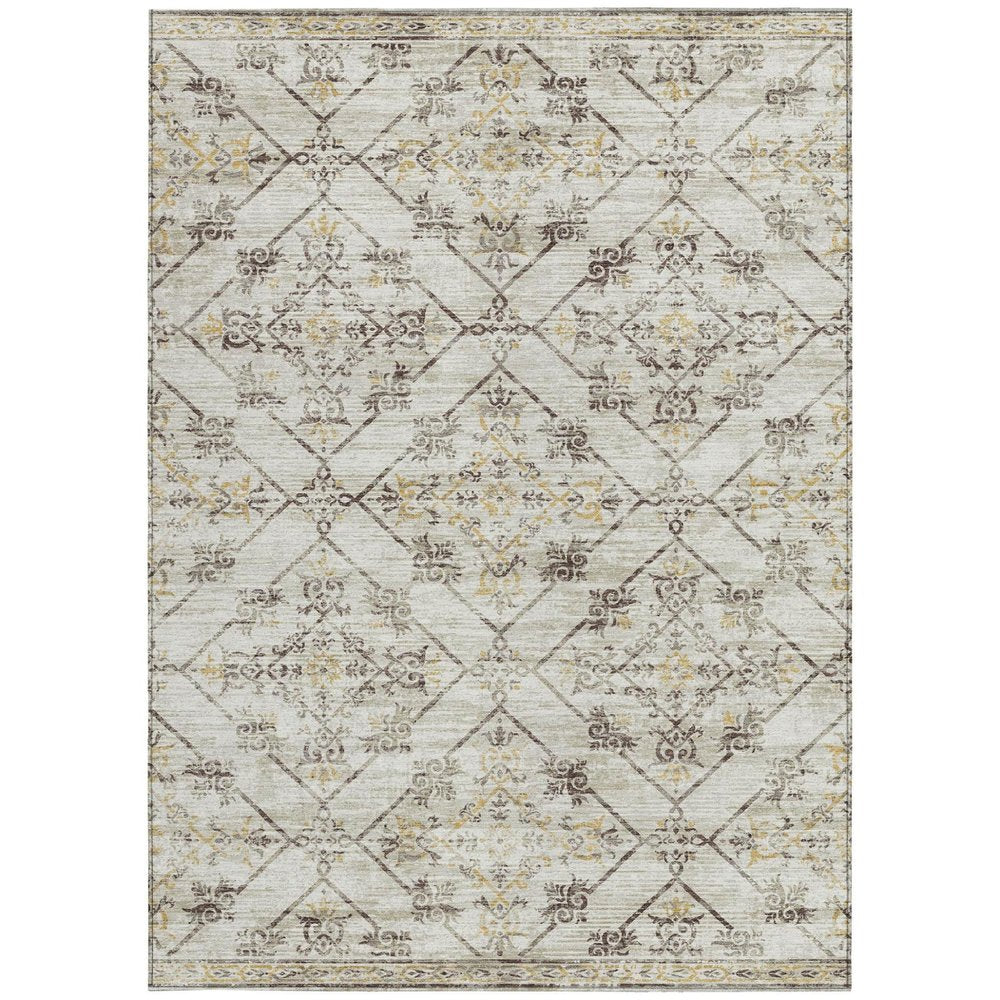 5' X 8' Beige And Sky Blue Geometric Washable Indoor Outdoor Area Rug HomeRoots