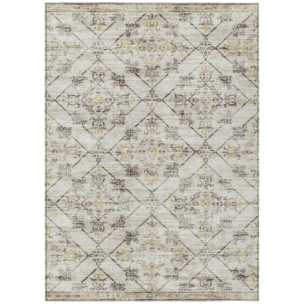 5' X 8' Beige And Sky Blue Geometric Washable Indoor Outdoor Area Rug — view 1