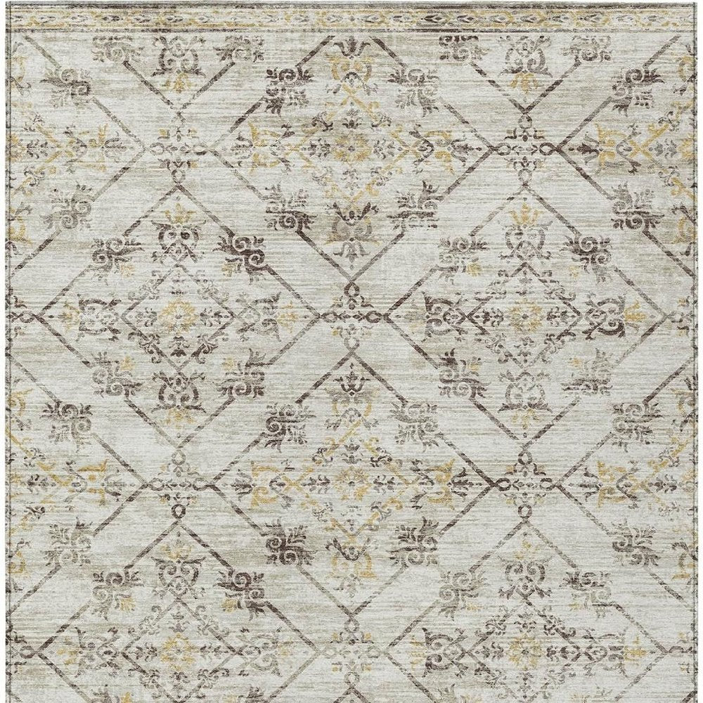 10' X 14' Beige And Sky Blue Geometric Washable Indoor Outdoor Area Rug HomeRoots