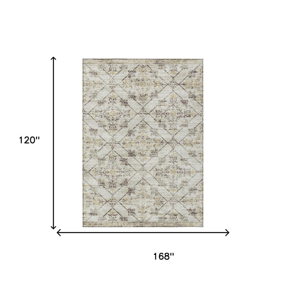 10' X 14' Beige And Sky Blue Geometric Washable Indoor Outdoor Area Rug — view 6