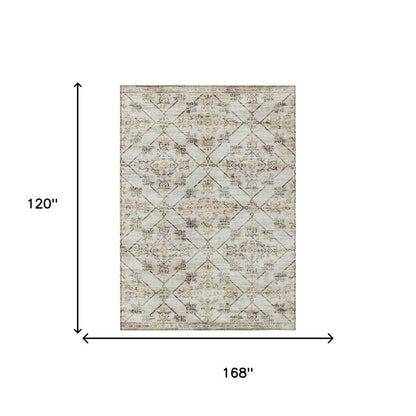 10' X 14' Beige And Sky Blue Geometric Washable Indoor Outdoor Area Rug HomeRoots