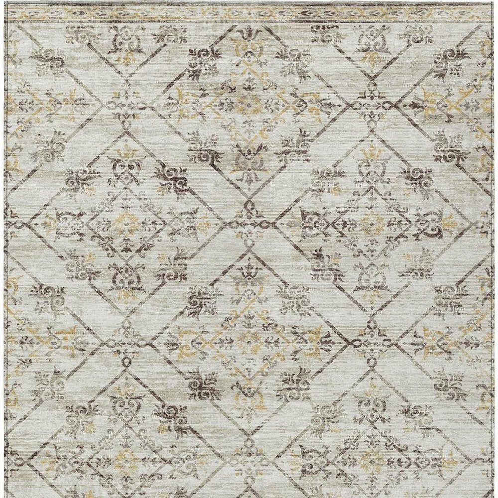 10' X 14' Beige And Sky Blue Geometric Washable Indoor Outdoor Area Rug — view 9