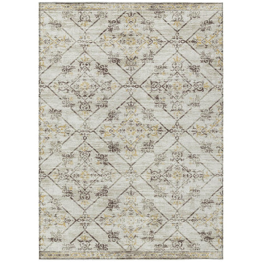 10' X 14' Beige And Sky Blue Geometric Washable Indoor Outdoor Area Rug