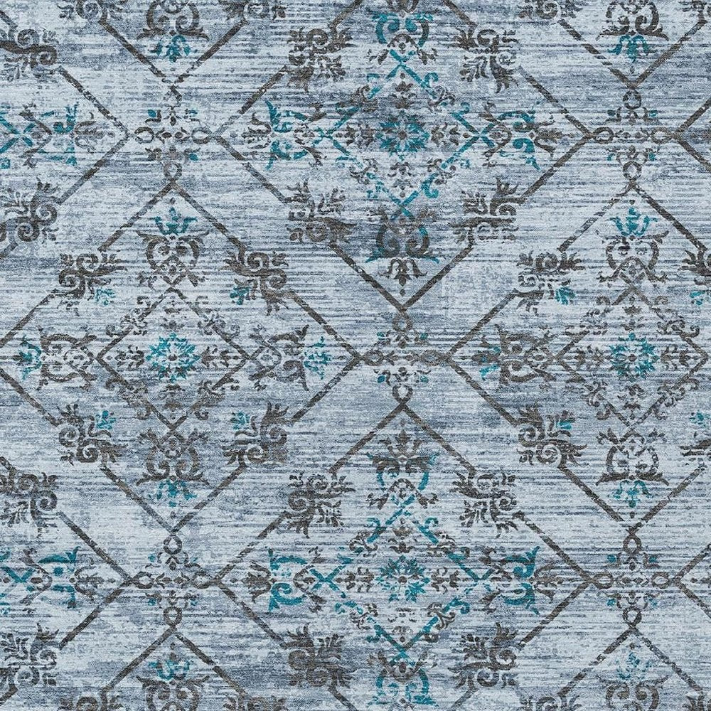3' X 5' Denim Blue And Ivory Geometric Washable Indoor Outdoor Area Rug — view 13