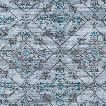 3' X 5' Denim Blue And Ivory Geometric Washable Indoor Outdoor Area Rug HomeRoots