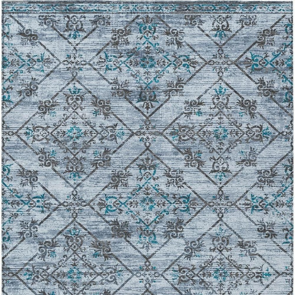 3' X 5' Denim Blue And Ivory Geometric Washable Indoor Outdoor Area Rug HomeRoots