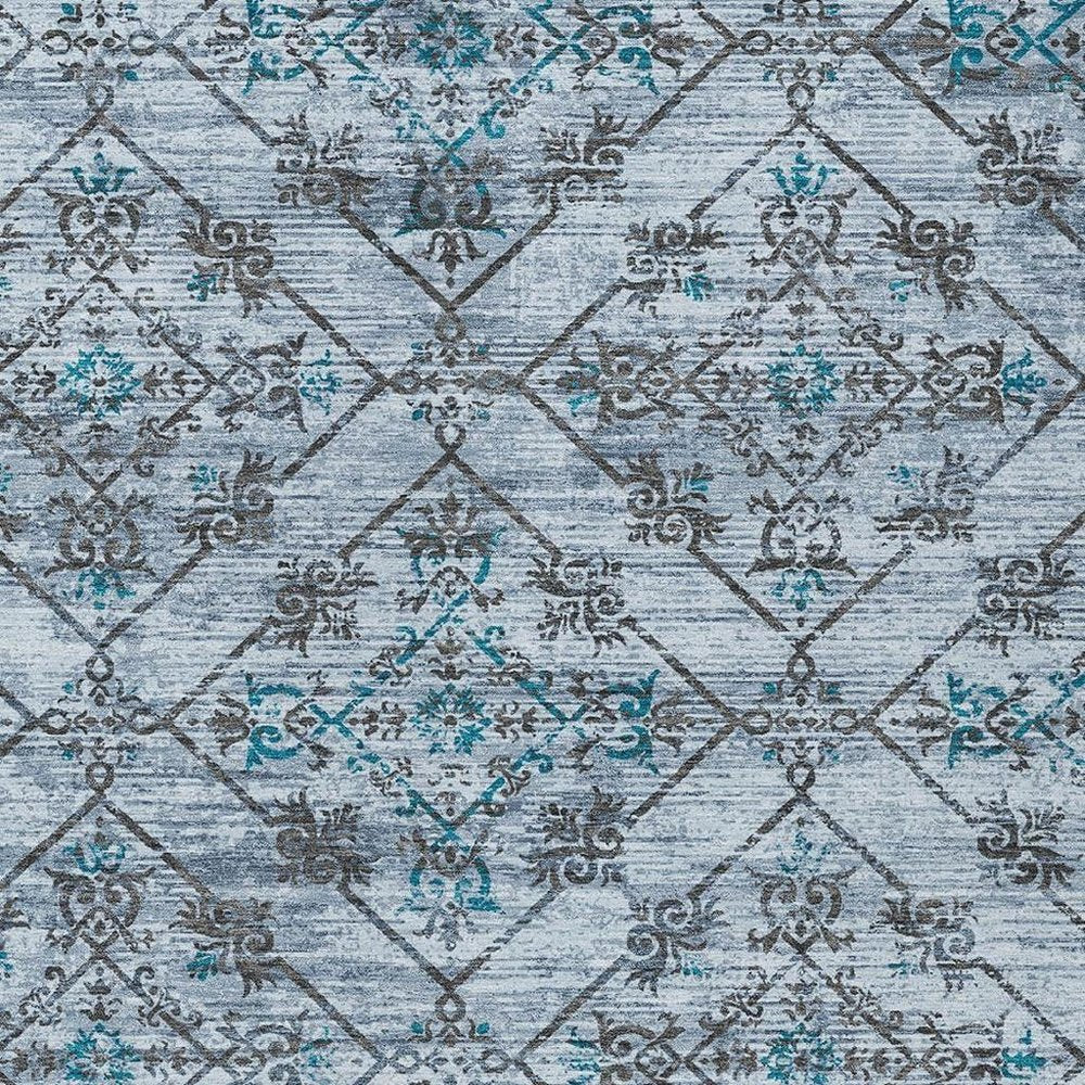 3' X 5' Denim Blue And Ivory Geometric Washable Indoor Outdoor Area Rug — view 8