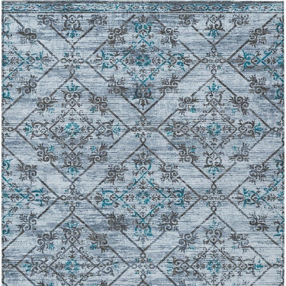 3' X 5' Denim Blue And Ivory Geometric Washable Indoor Outdoor Area Rug — view 10