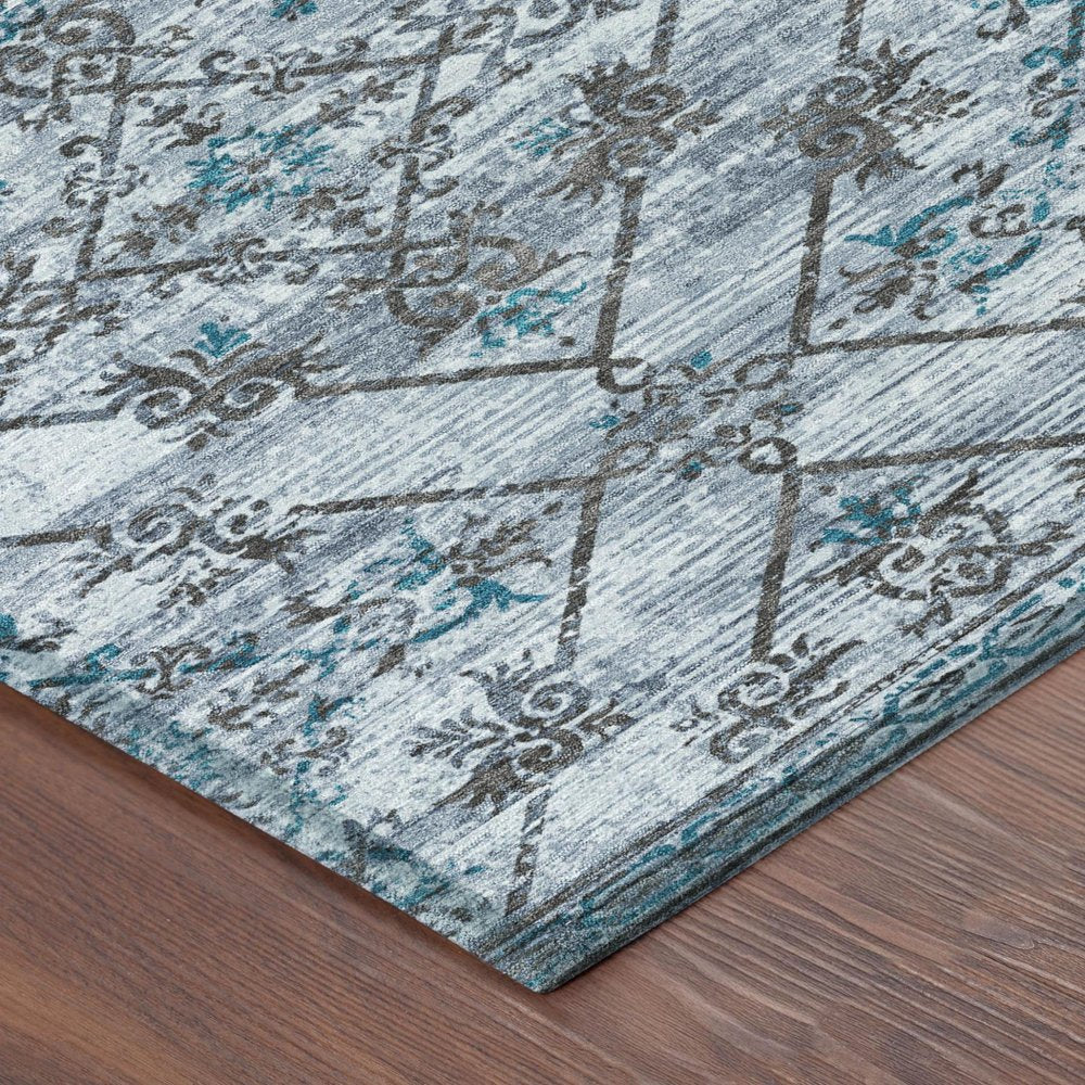 3' X 5' Denim Blue And Ivory Geometric Washable Indoor Outdoor Area Rug — view 2