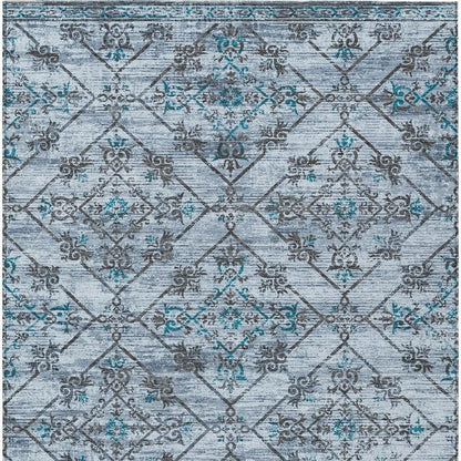 8' X 10' Denim Blue And Ivory Geometric Washable Indoor Outdoor Area Rug HomeRoots