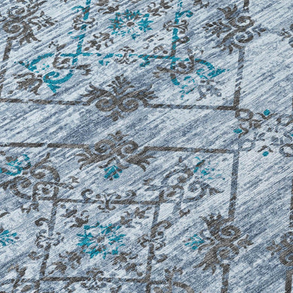 8' X 10' Denim Blue And Ivory Geometric Washable Indoor Outdoor Area Rug HomeRoots