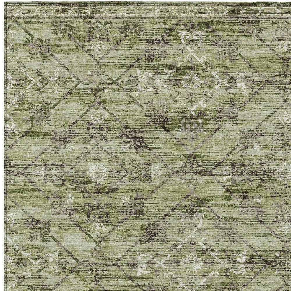 3' X 5' Fern Green And Brown Geometric Washable Indoor Outdoor Area Rug — view 4