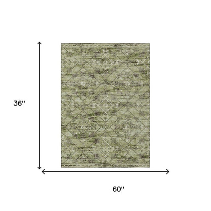 3' X 5' Fern Green And Brown Geometric Washable Indoor Outdoor Area Rug HomeRoots