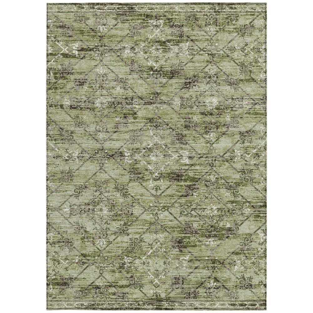 5' X 8' Fern Green And Brown Geometric Washable Indoor Outdoor Area Rug — view 5