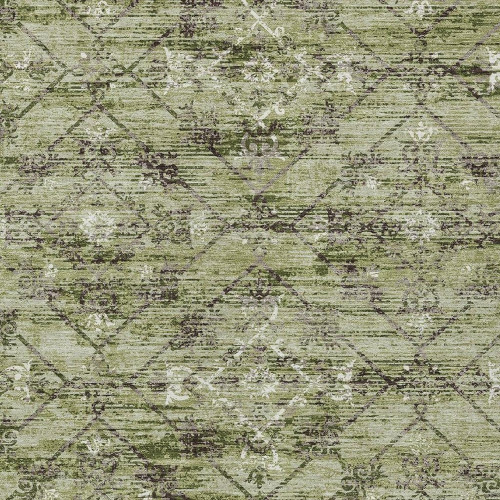 5' X 8' Fern Green And Brown Geometric Washable Indoor Outdoor Area Rug HomeRoots