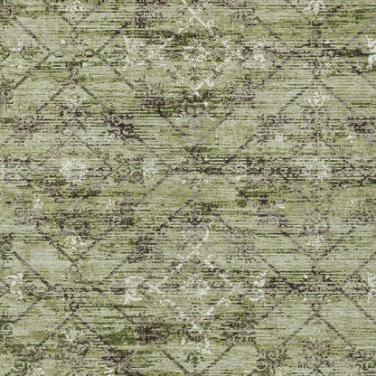 5' X 8' Fern Green And Brown Geometric Washable Indoor Outdoor Area Rug HomeRoots