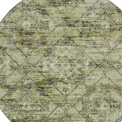 8' Fern Green And Brown Round Geometric Washable Indoor Outdoor Area Rug HomeRoots