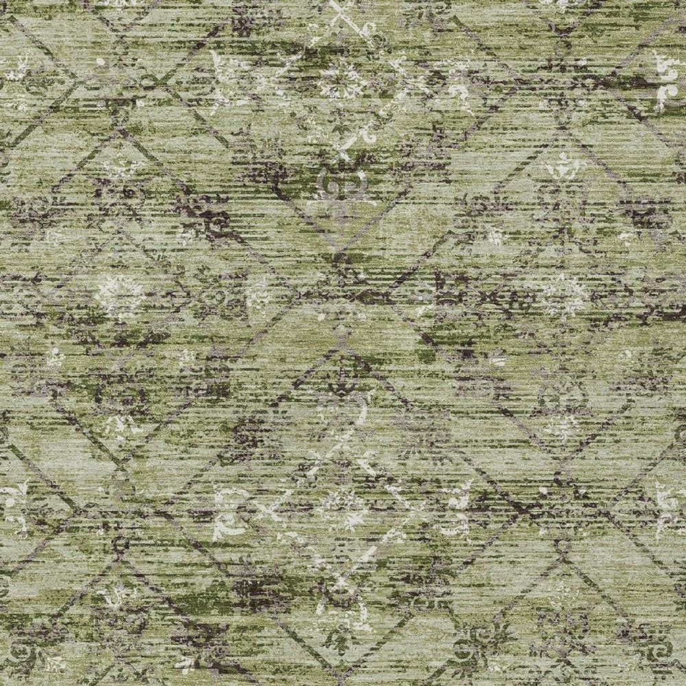 8' X 10' Fern Green And Brown Geometric Washable Indoor Outdoor Area Rug — view 4