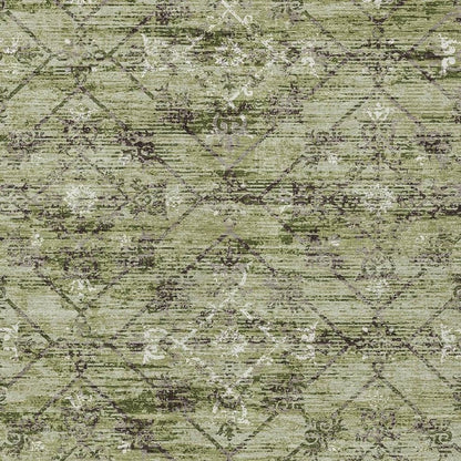 8' X 10' Fern Green And Brown Geometric Washable Indoor Outdoor Area Rug HomeRoots