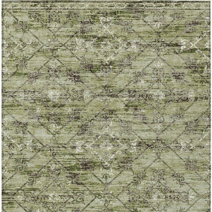 8' X 10' Fern Green And Brown Geometric Washable Indoor Outdoor Area Rug HomeRoots