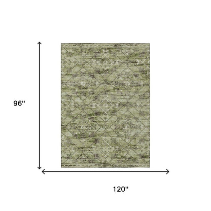 8' X 10' Fern Green And Brown Geometric Washable Indoor Outdoor Area Rug HomeRoots