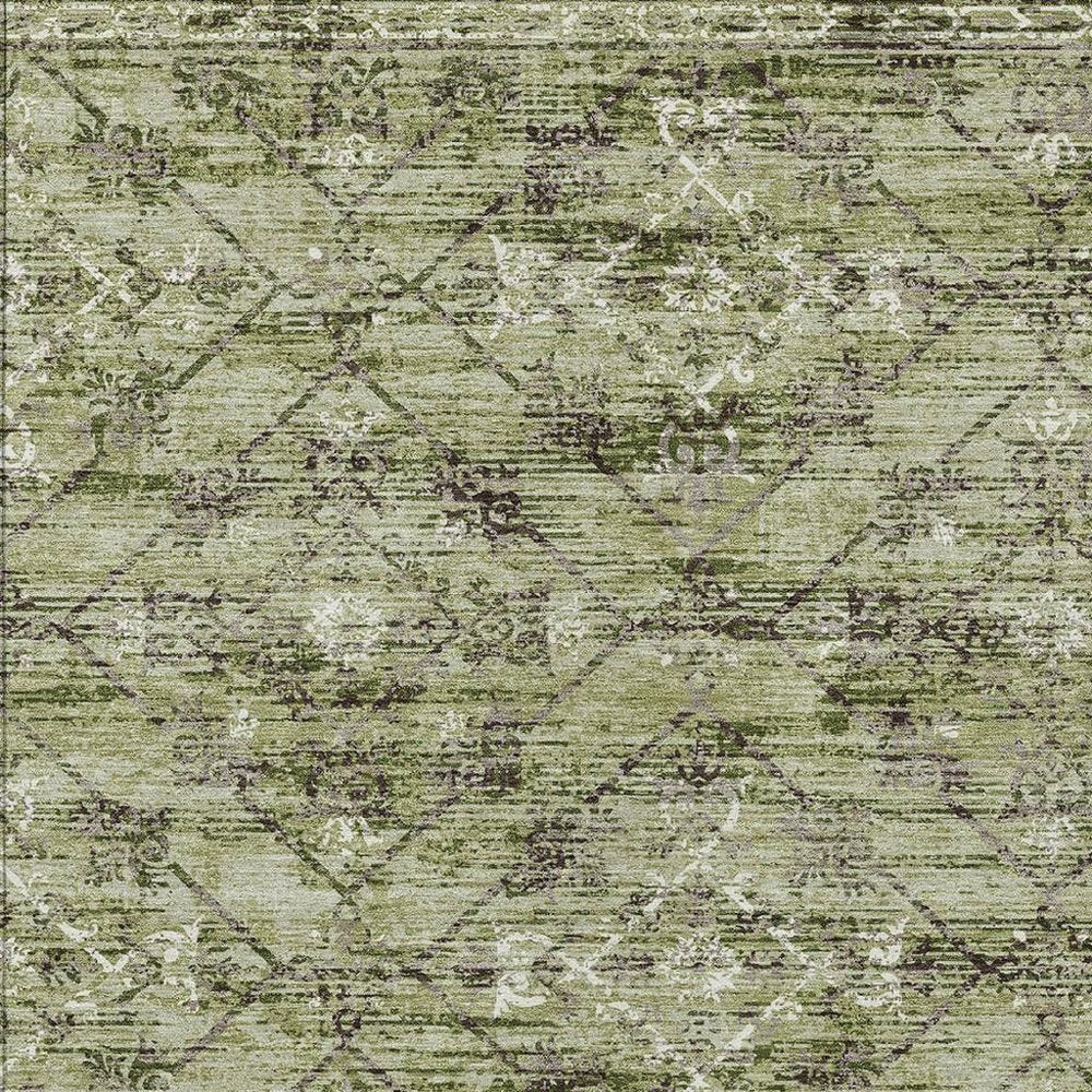 8' X 10' Fern Green And Brown Geometric Washable Indoor Outdoor Area Rug HomeRoots