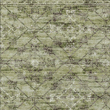8' X 10' Fern Green And Brown Geometric Washable Indoor Outdoor Area Rug HomeRoots