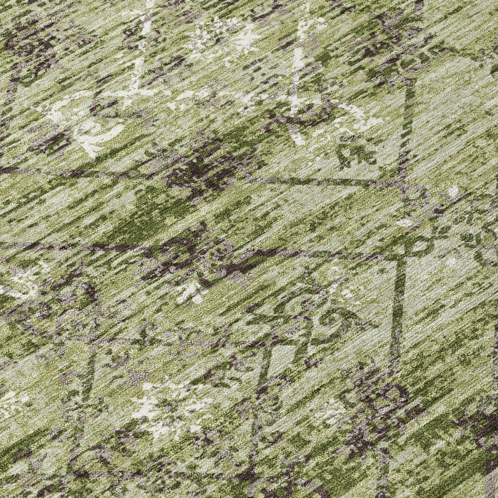 8' X 10' Fern Green And Brown Geometric Washable Indoor Outdoor Area Rug — view 3