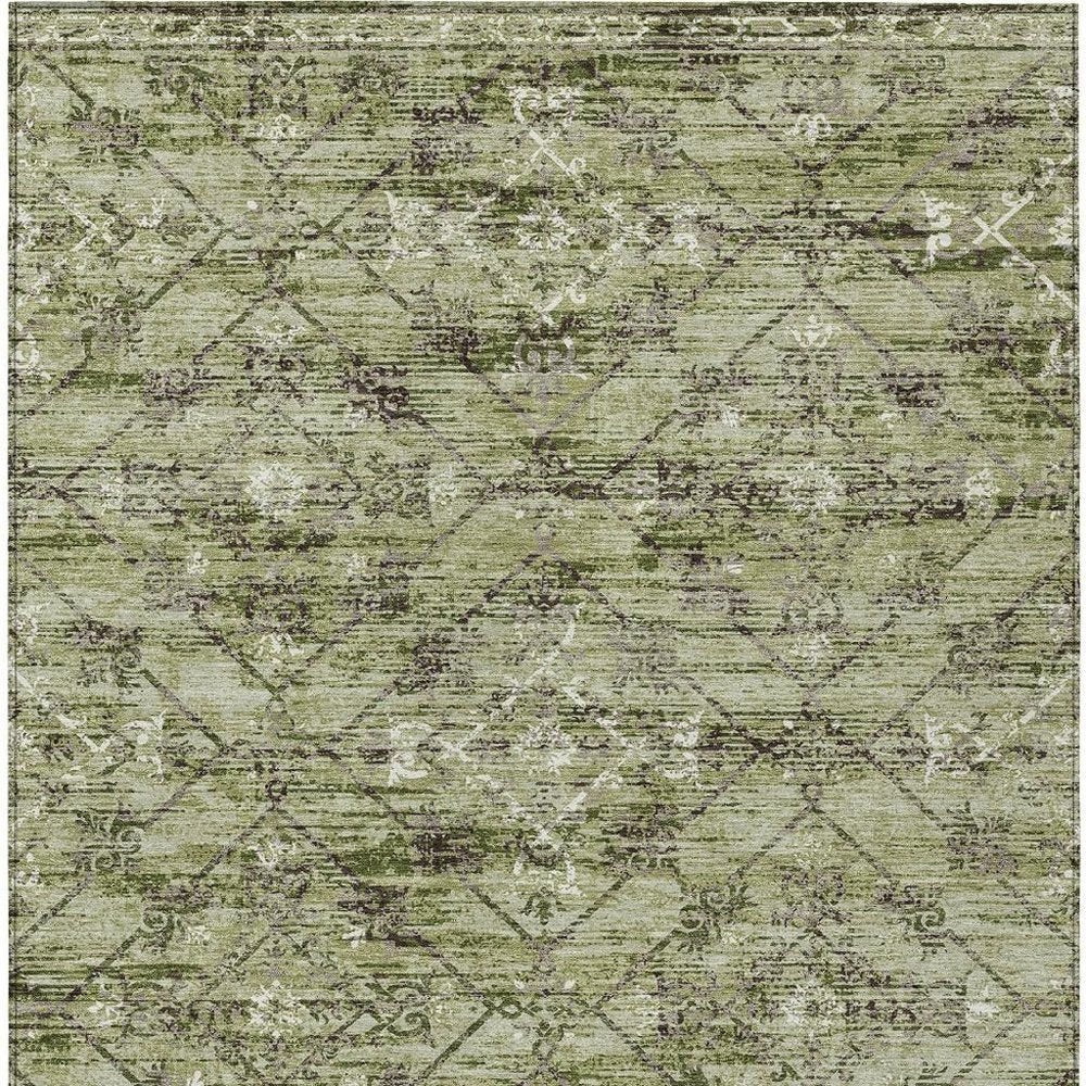 9' X 12' Fern Green And Brown Geometric Washable Indoor Outdoor Area Rug — view 5