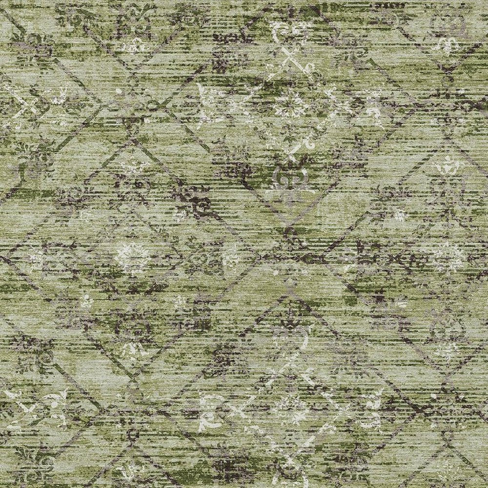 9' X 12' Fern Green And Brown Geometric Washable Indoor Outdoor Area Rug — view 8
