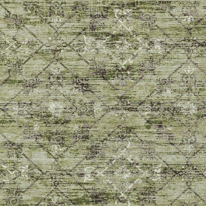 9' X 12' Fern Green And Brown Geometric Washable Indoor Outdoor Area Rug HomeRoots