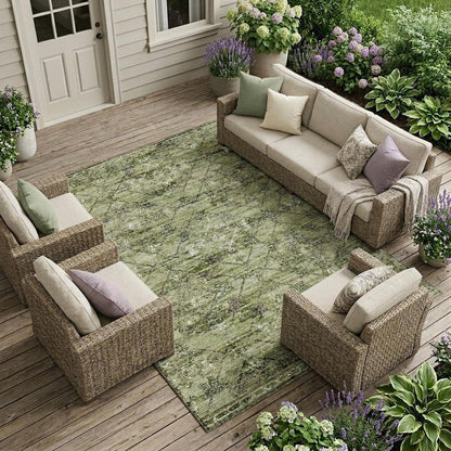 9' X 12' Fern Green And Brown Geometric Washable Indoor Outdoor Area Rug HomeRoots