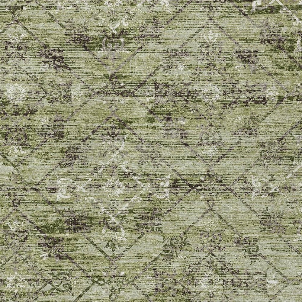 10' X 14' Fern Green And Brown Geometric Washable Indoor Outdoor Area Rug — view 4
