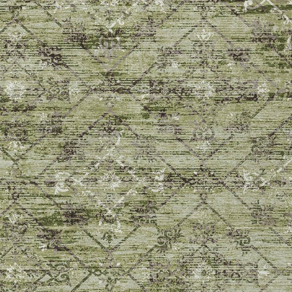 10' X 14' Fern Green And Brown Geometric Washable Indoor Outdoor Area Rug HomeRoots
