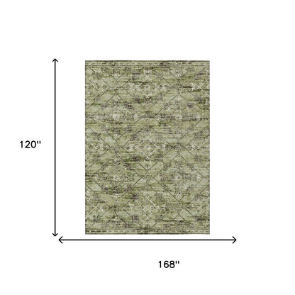 10' X 14' Fern Green And Brown Geometric Washable Indoor Outdoor Area Rug HomeRoots