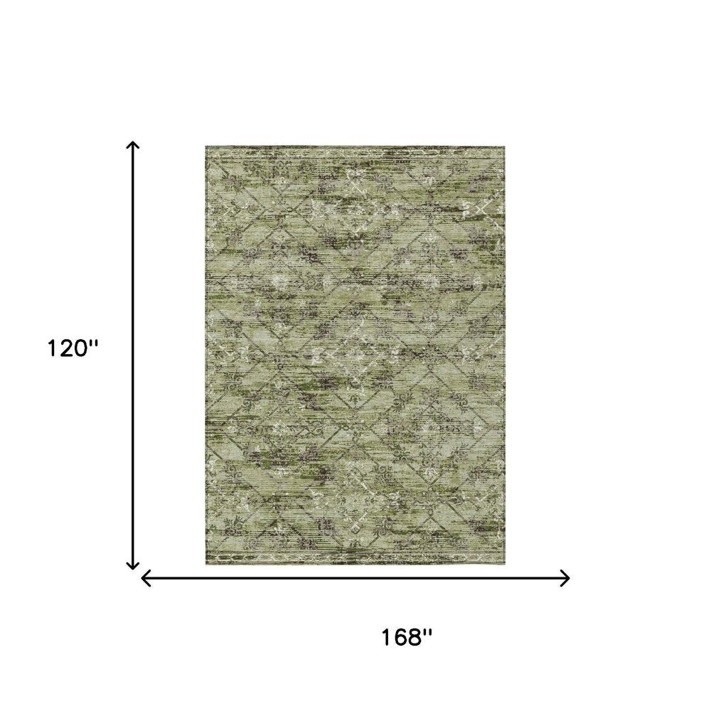 10' X 14' Fern Green And Brown Geometric Washable Indoor Outdoor Area Rug — view 6
