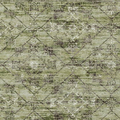 10' X 14' Fern Green And Brown Geometric Washable Indoor Outdoor Area Rug