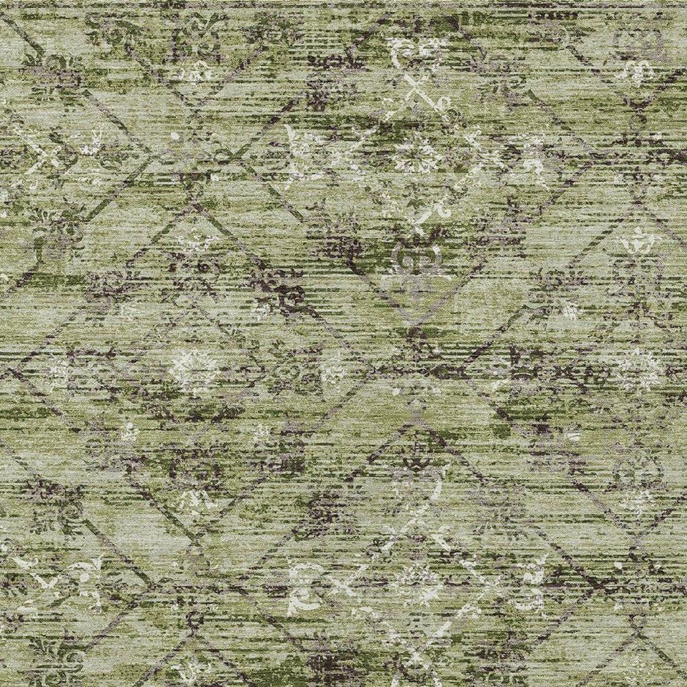 10' X 14' Fern Green And Brown Geometric Washable Indoor Outdoor Area Rug HomeRoots