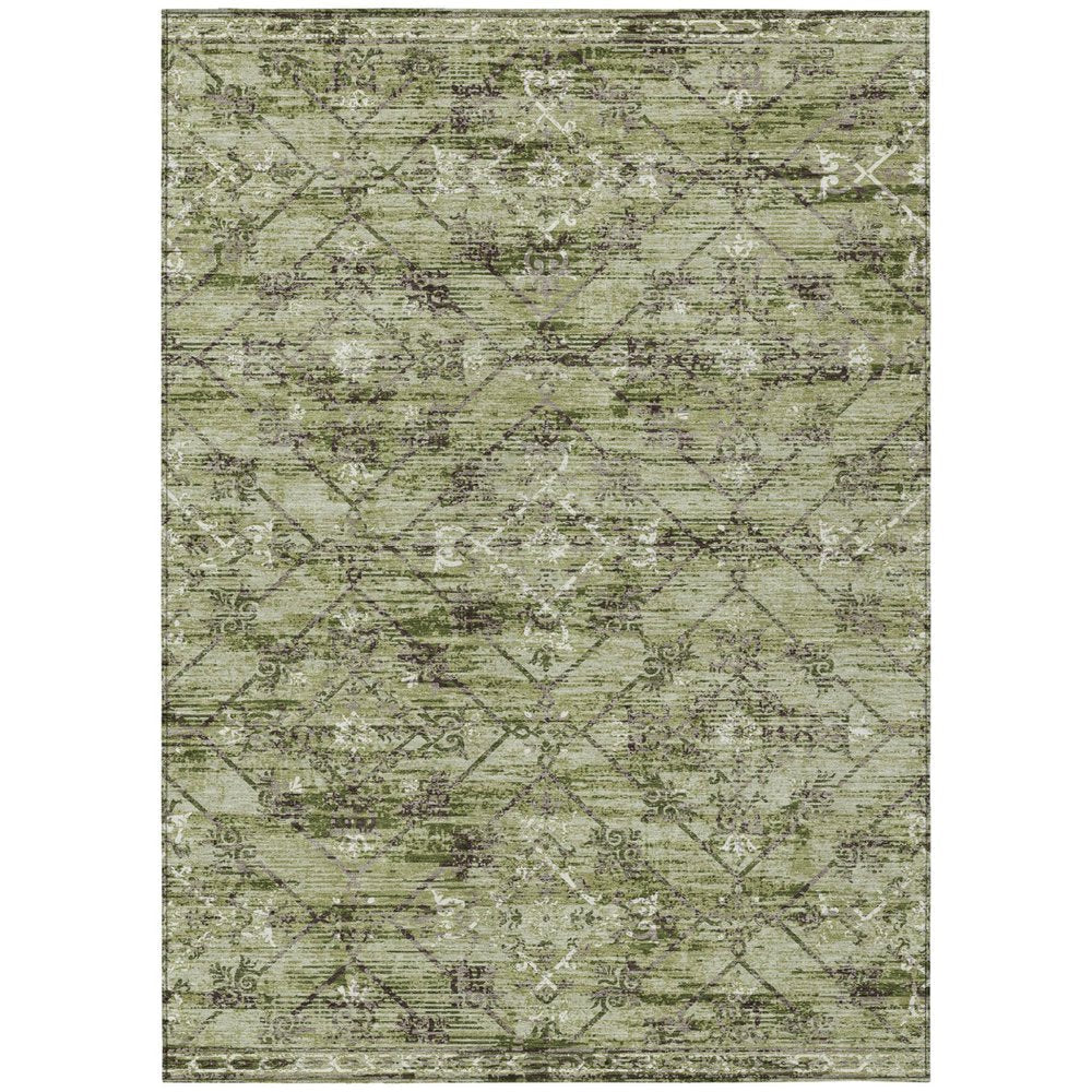 10' X 14' Fern Green And Brown Geometric Washable Indoor Outdoor Area Rug — view 1