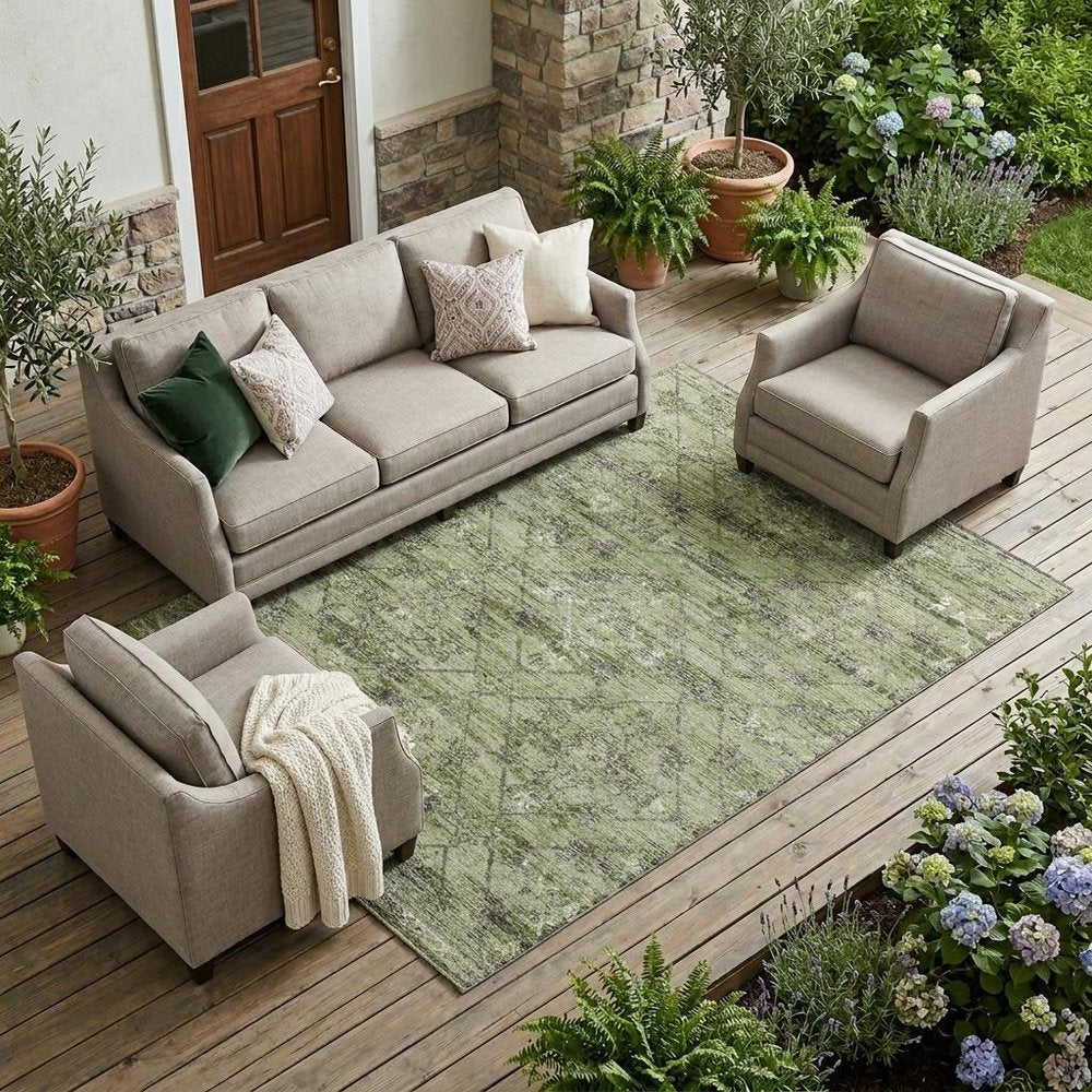 10' X 14' Fern Green And Brown Geometric Washable Indoor Outdoor Area Rug HomeRoots