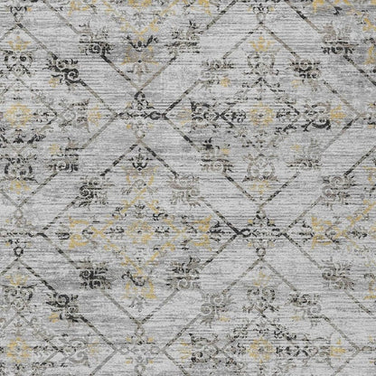 3' X 5' Silver And Ivory Geometric Washable Indoor Outdoor Area Rug HomeRoots