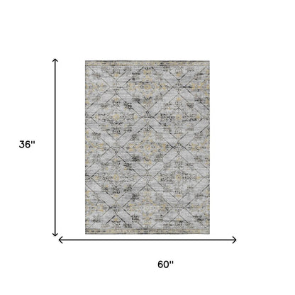 3' X 5' Silver And Ivory Geometric Washable Indoor Outdoor Area Rug HomeRoots