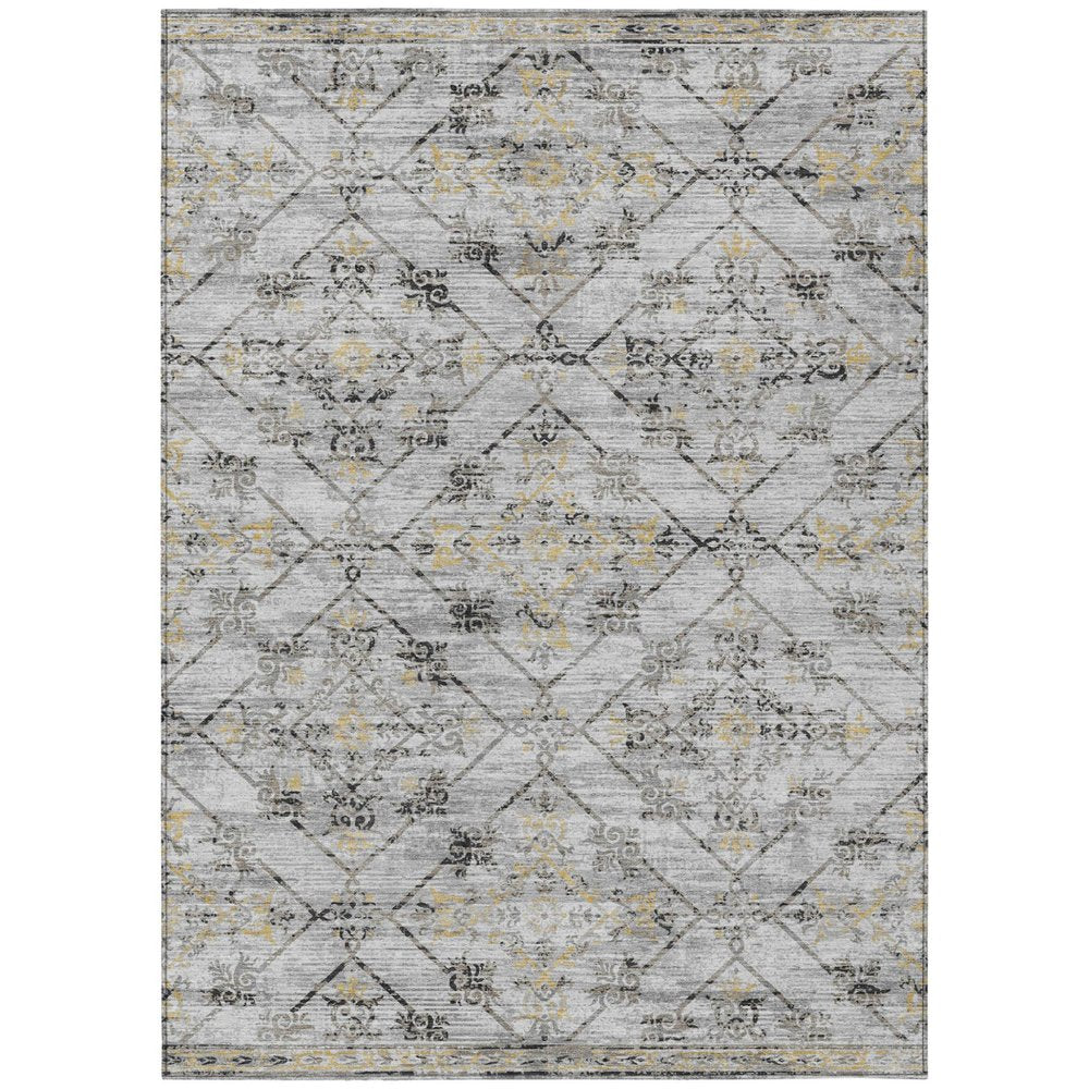 3' X 5' Silver And Ivory Geometric Washable Indoor Outdoor Area Rug — view 1